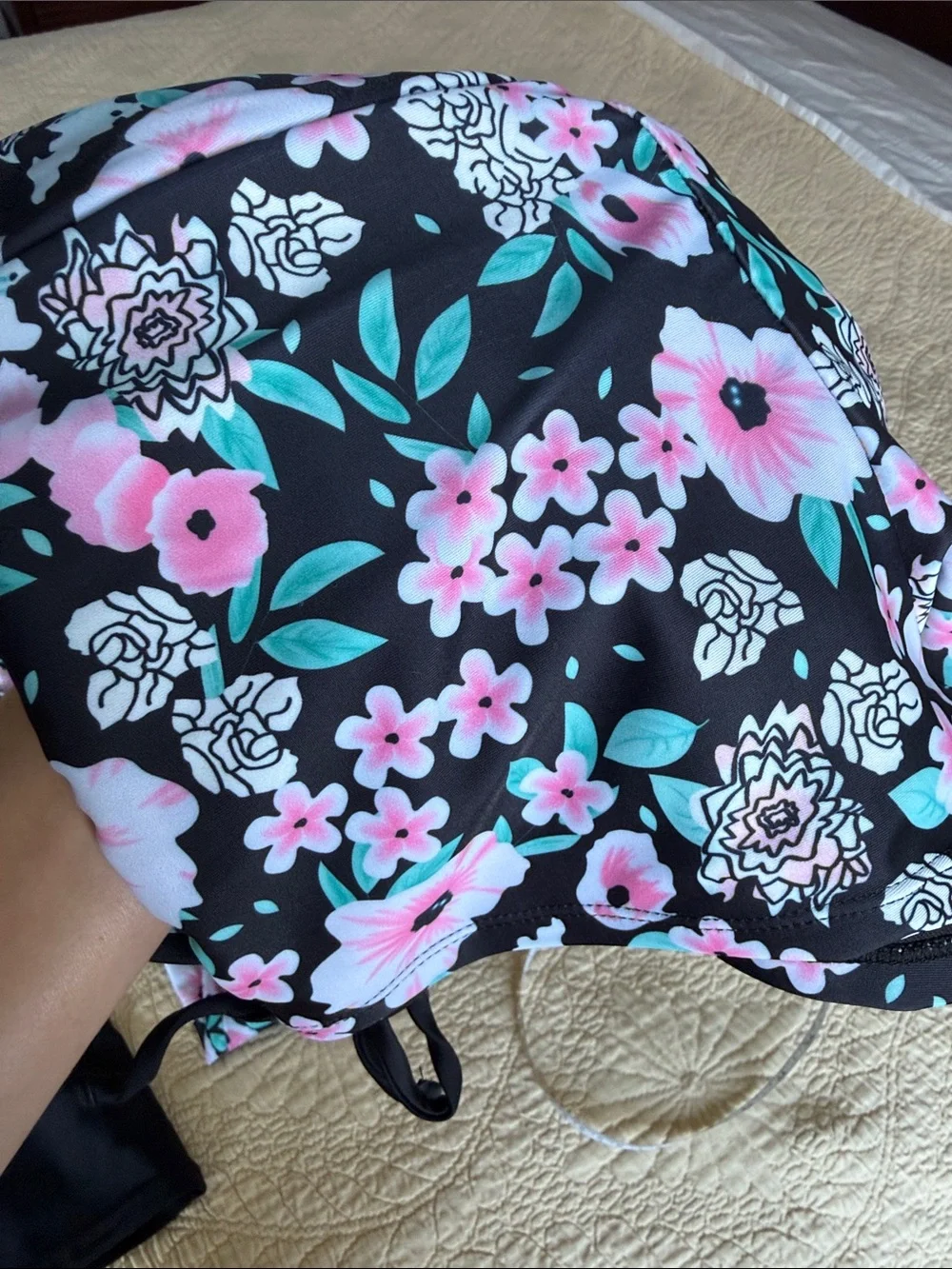 Floral Long-Sleeve Rash Guard Set - Black & Pink